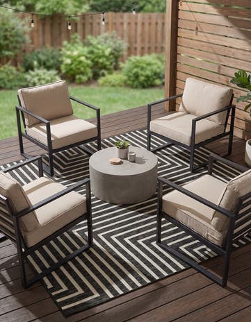 Black and White Easy-Clean Modern Indoor / Outdoor Square Rug