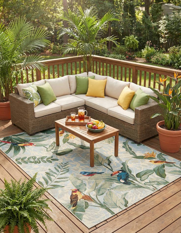 Detail image of  7' x 10'  Washable Botanical Indoor / Outdoor Rug