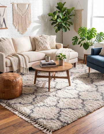 Beige Athena Shag Square Rug