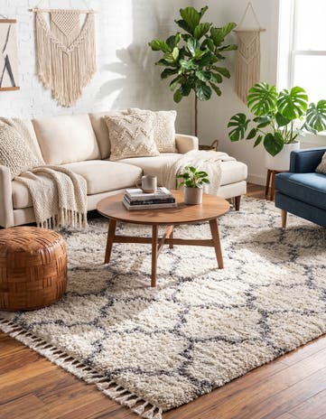 Beige Athena Shag Square Rug