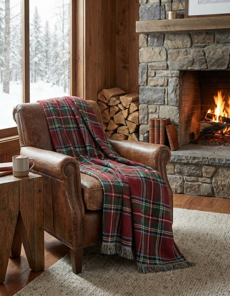 Detail image of 4' 6 x 6' Stewart Royal Plaid Throw Blanket