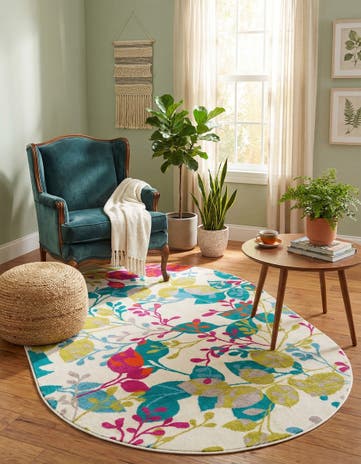 Ivory Azalea Oval Rug