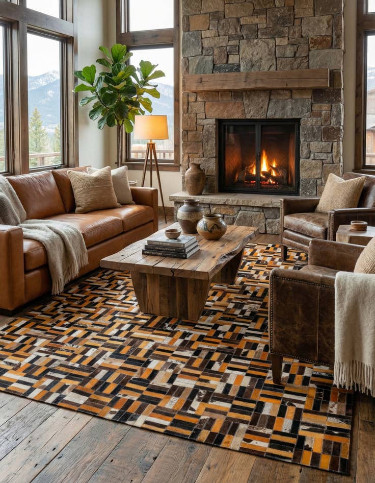 Detail image of  4' 11 x 7' 10 Cowhide - Patchwork Rug