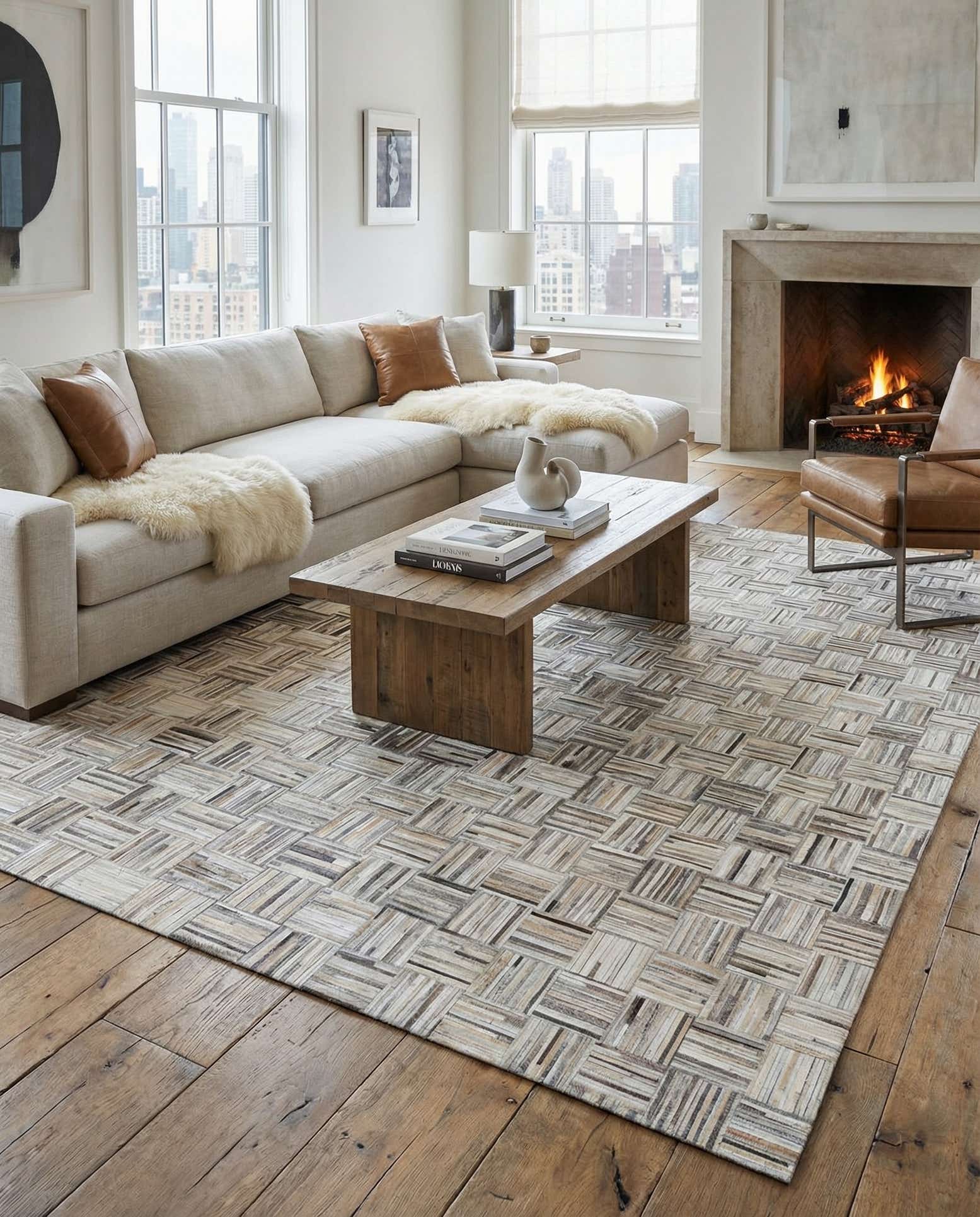 7' 10 x 9' 10 Cowhide Leather Rug