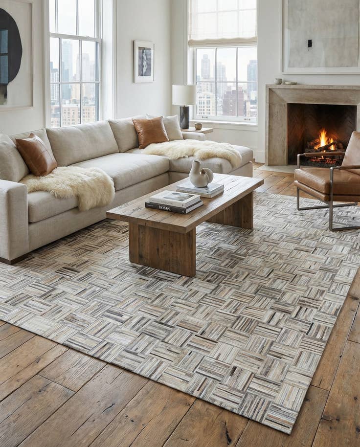 Detail image of 7' 10 x 9' 10 Cowhide Leather Rug