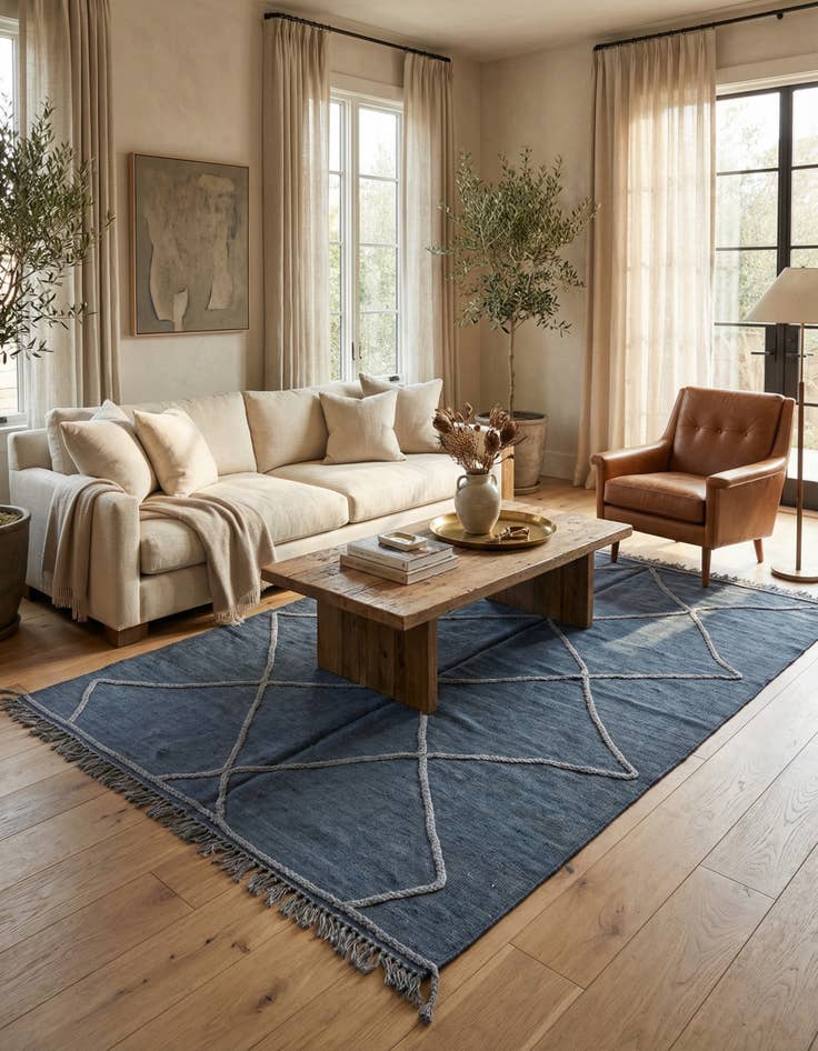 Detail image of 4' 9 x 7'  Hand Woven Kilim Modern Wool Rug