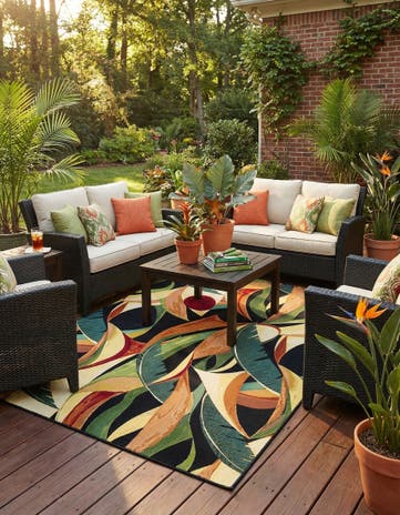 7' x 10' Easy-Clean Botanical Indoor / Outdoor Rug