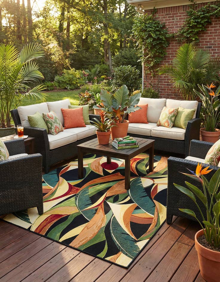 Detail image of  7' x 10'  Washable Botanical Indoor / Outdoor Rug