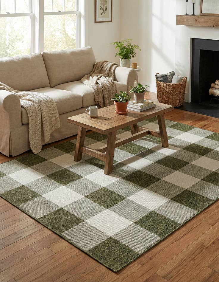 Detail image of 6' x 9'  Washable Checkered Indoor / Outdoor Rug