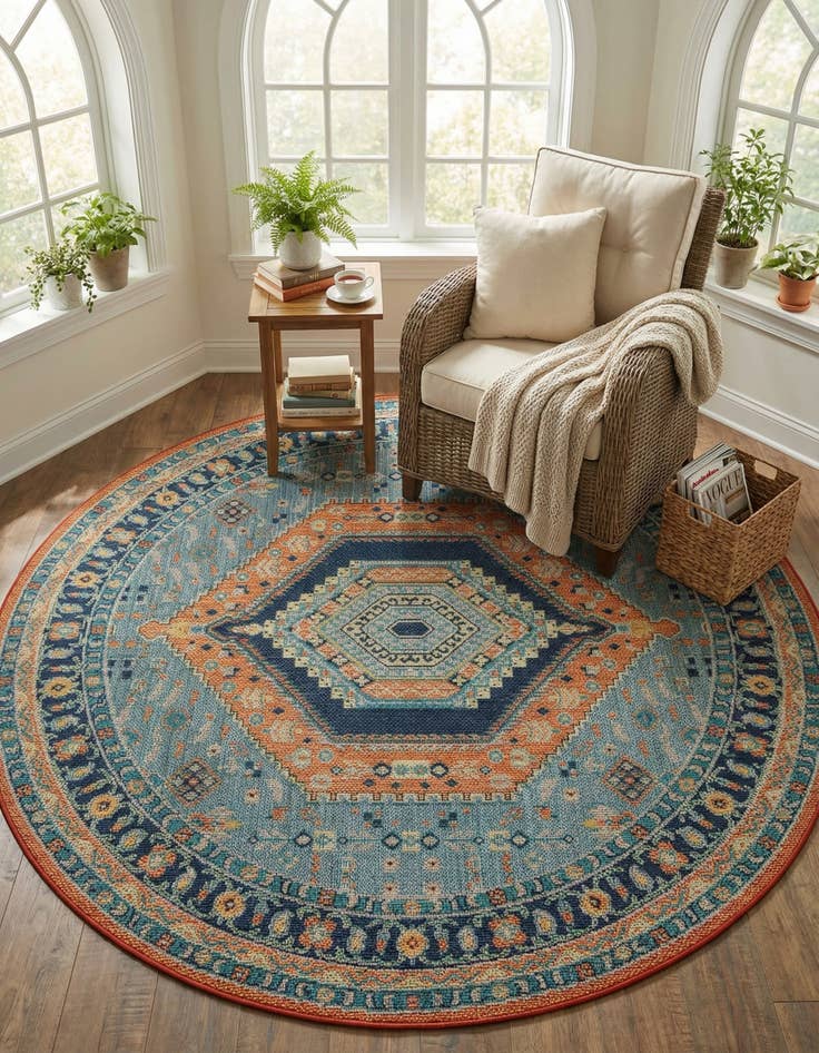 Detail image of  7' 10 x 7' 10  Washable Baja Indoor / Outdoor Round Rug