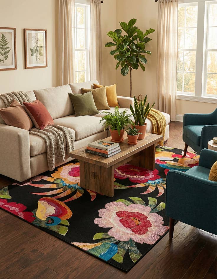 Detail image of  7' x 10'  Washable Botanical Indoor / Outdoor Rug