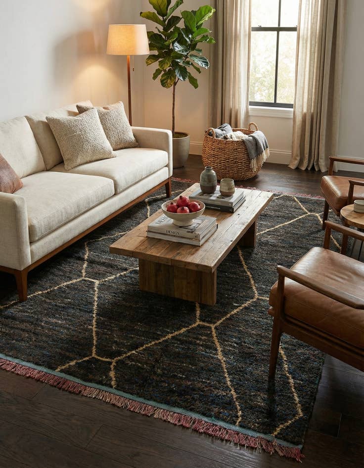 Detail image of 6' 3 x 9' 3 Hand Knotted Moroccan Wool Rug
