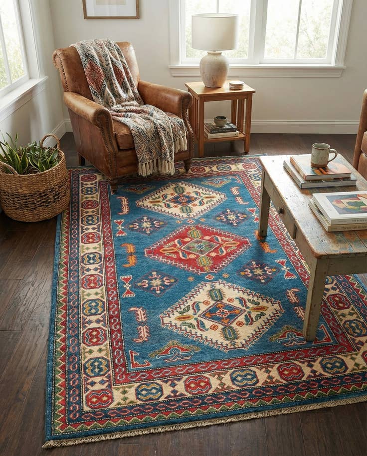 Detail image of 4' 1 x 6' 2 Hand Knotted Kazak Rug