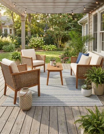 Light Blue Easy-Clean Ribbon Indoor / Outdoor Rug