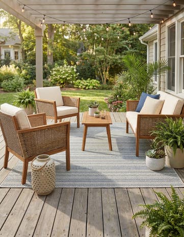 Light Blue Easy-Clean Ribbon Indoor / Outdoor Rug