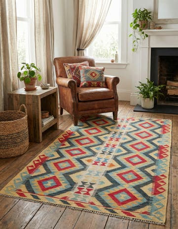 3' 7 x 6' 7 Hand Woven Kilim Maymana Wool Rug