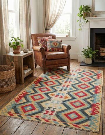 3' 7 x 6' 7 Hand Woven Kilim Maymana Wool Rug