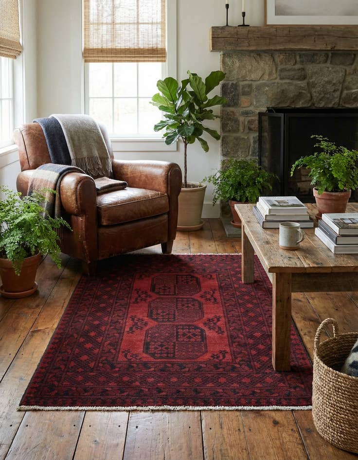 Detail image of 3' 3 x 4' 11  Hand Knotted Afghan Akhche Wool Rug