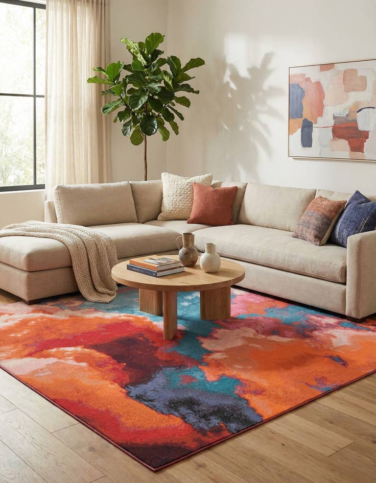 Detail image of  10' x 10'  Washable Modern Indoor / Outdoor Square Rug