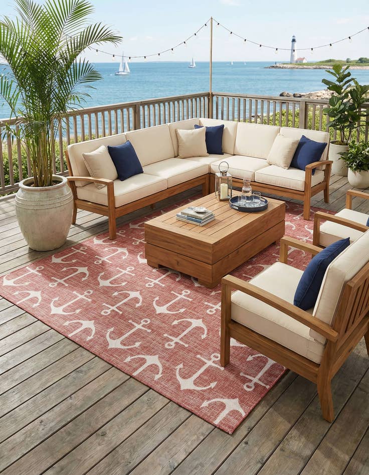 Detail image of 10' x 13'  Washable Coastal Indoor / Outdoor Rug