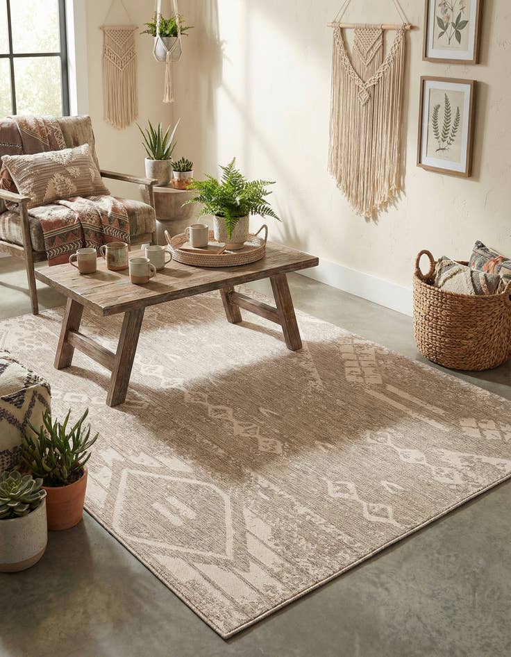 Detail image of  6' x 9'  Washable Bohemian Indoor / Outdoor Rug