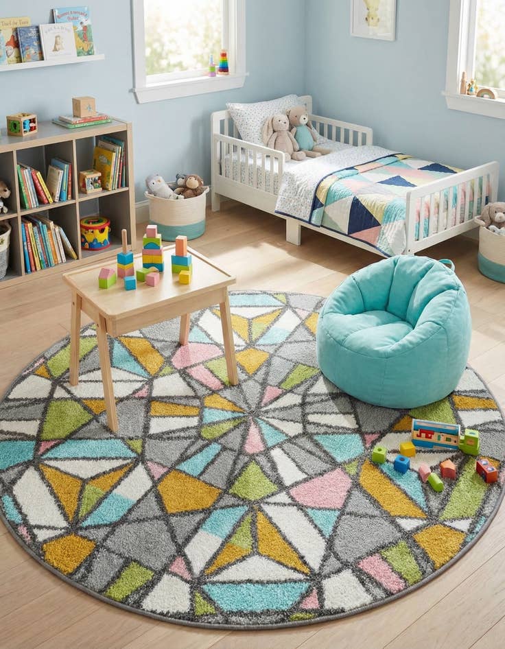 Detail image of 3' 3 x 3' 3 Stained Glass Whimsy Kids Round Rug