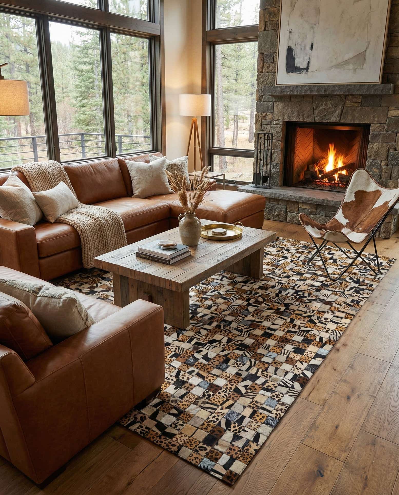 5' x 8' Cowhide Leather Rug
