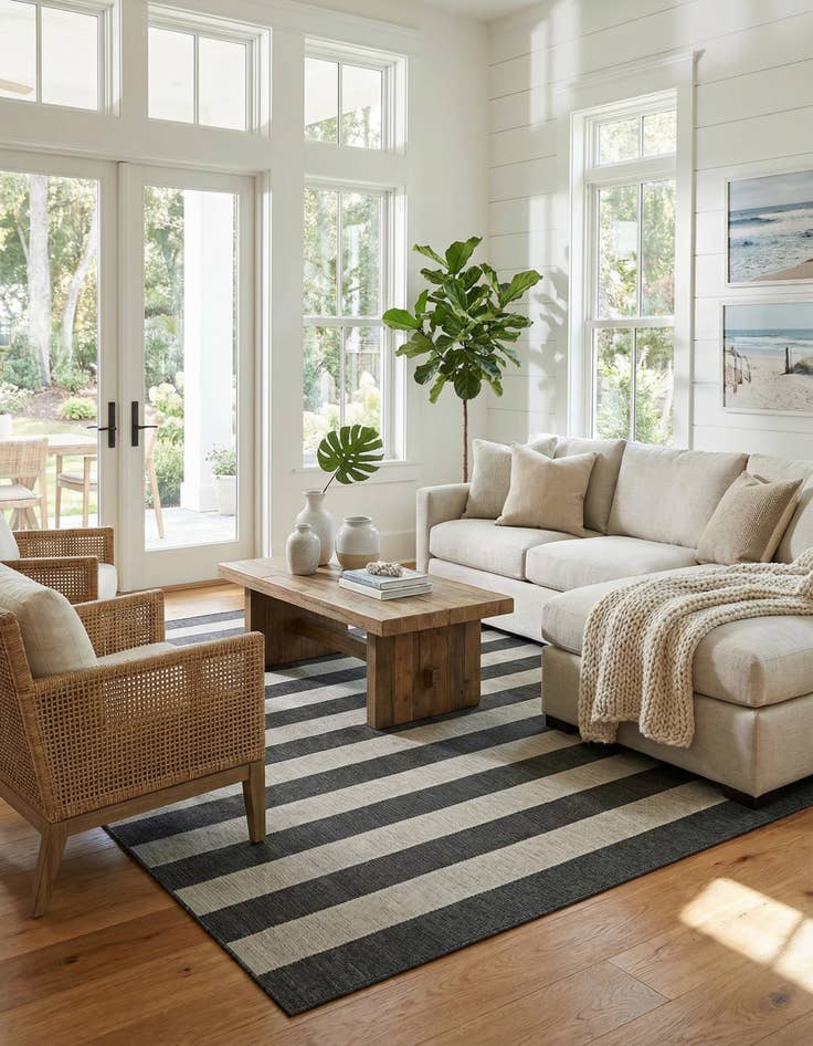 Detail image of 12' x 12'  Washable Striped Indoor / Outdoor Square Rug