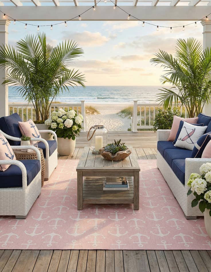 Detail image of  13' x 13'  Washable Coastal Indoor / Outdoor Square Rug