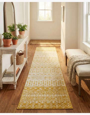 Ivory and Yellow Moroccan Trellis Runner Rug