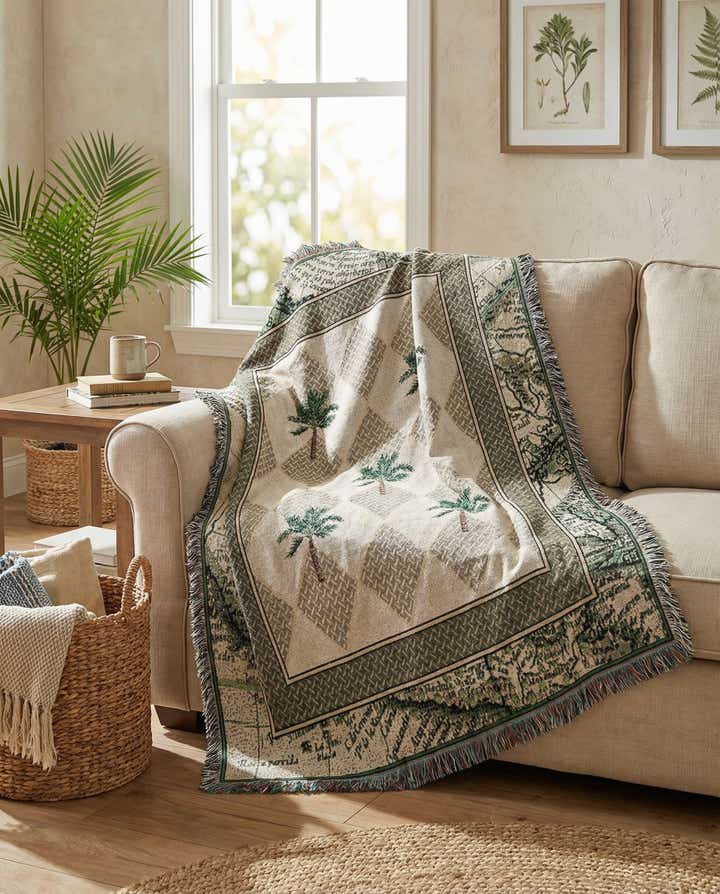 135cm x 185cm Colonial Palms Kuscheldecke