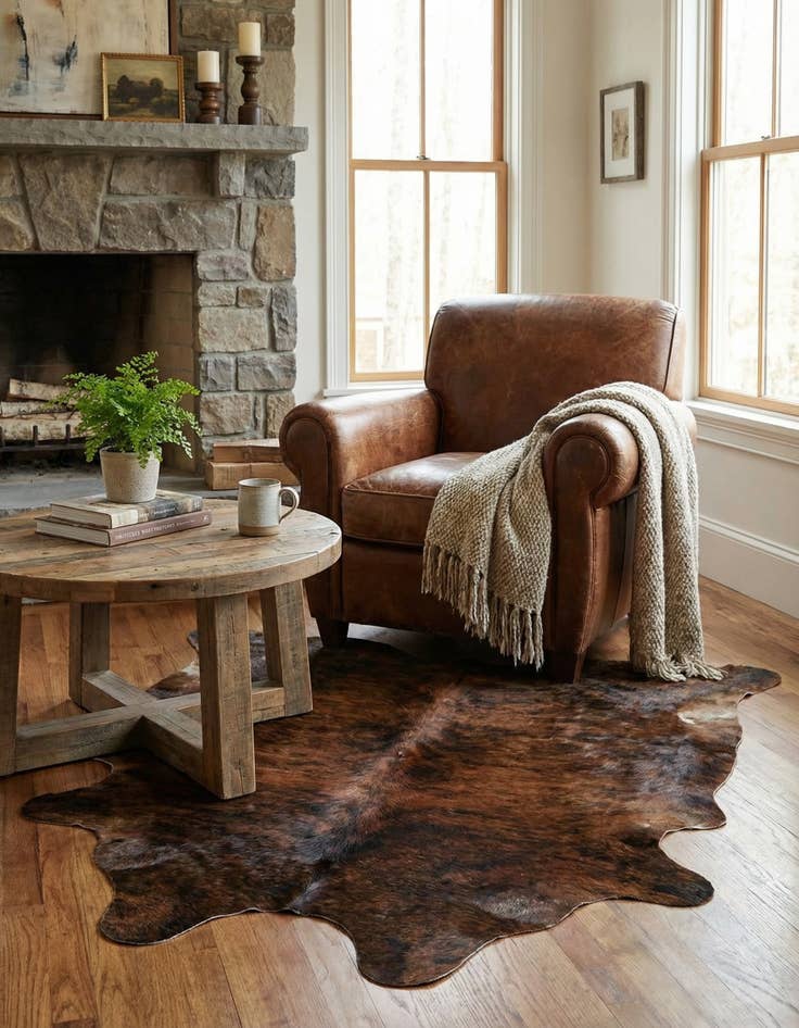 Detail image of 2' 2 x 2' 11 Cowhide Leather Rug