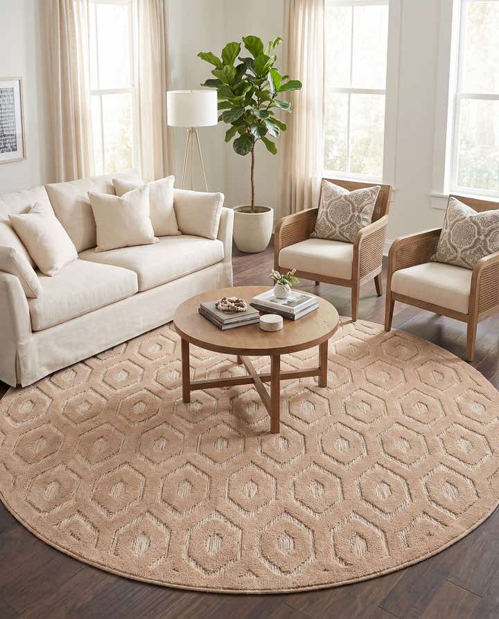 7' x 7' Easy-Clean Trellis Textured Indoor / Outdoor Round Rug