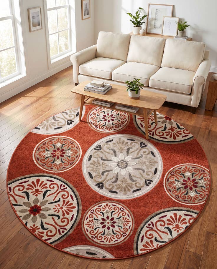 Detail image of 7' 1 x 7' 1 Easy-Clean Modern Indoor / Outdoor Round Rug