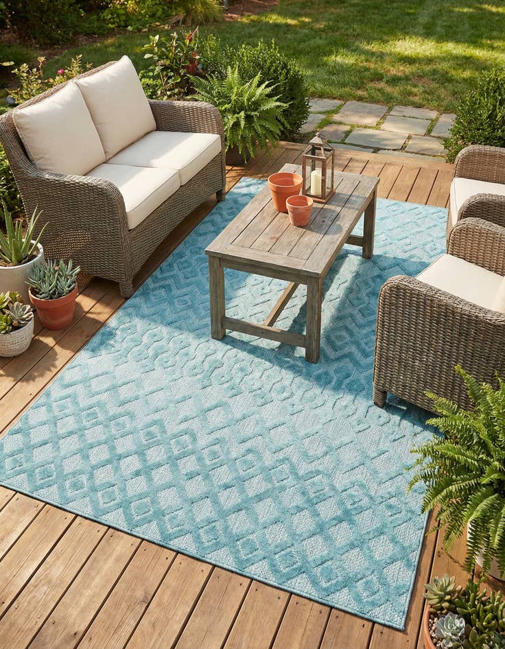 Detail image of 6' x 9'  Washable Trellis Textured Indoor / Outdoor Rug
