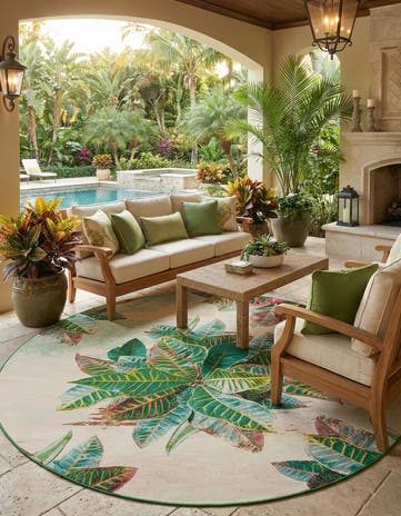 12' x 12' Easy-Clean Botanical Indoor / Outdoor Round Rug
