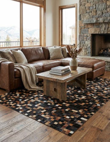 5' 1 x 7' 10 Cowhide Leather Rug
