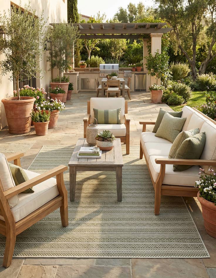 Detail image of 5' 3 x 8'  Washable Striped Indoor / Outdoor Rug