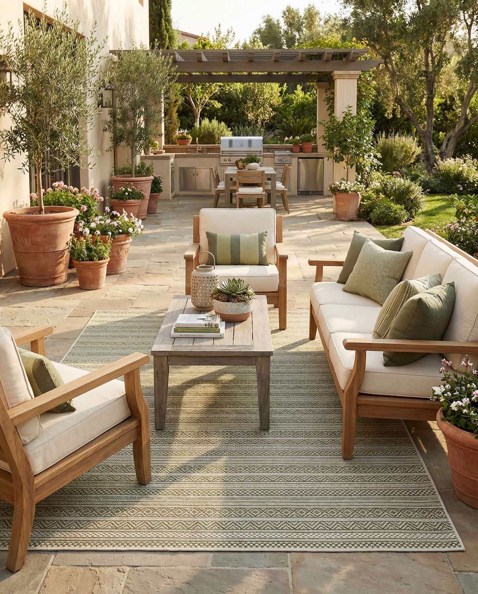 5' 3 x 8' Easy-Clean Striped Indoor / Outdoor Rug