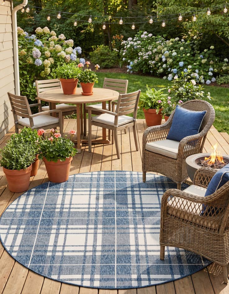 Detail image of 7' 10 x 7' 10 Easy-Clean Checkered Indoor / Outdoor Round Rug