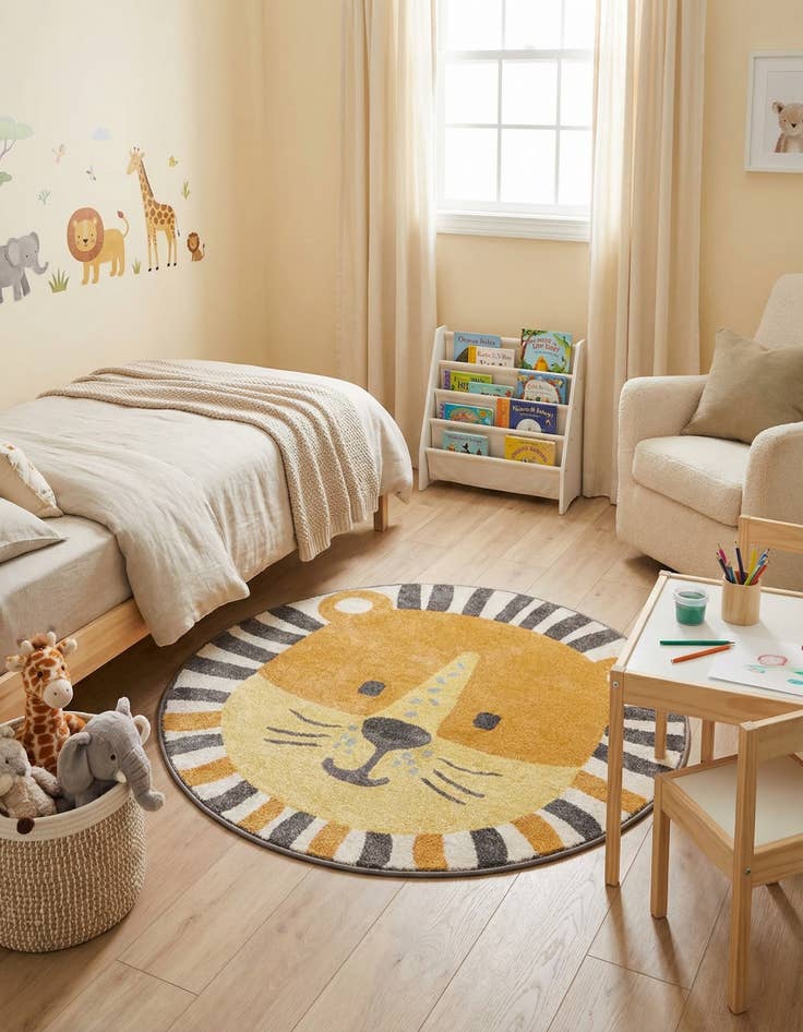 Detail image of 5' 3 x 5' 3 Cat Whimsy Kids Round Rug