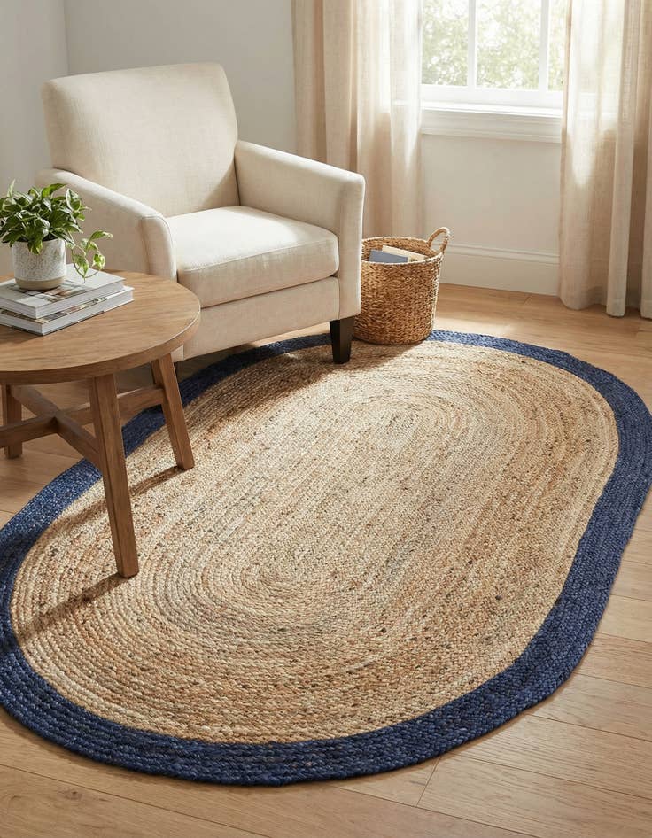 Detail image of 5' 1 x 8'  Hand Braided Jute Oval Rug