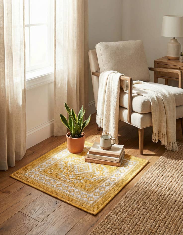 Detail image of 1' 4 x 1' 4  Washable Aztec Indoor / Outdoor Sample Rug