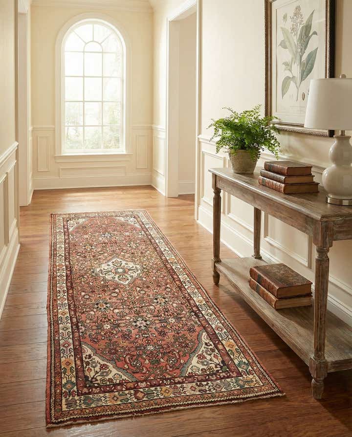 3' 10 x 9' 6 Hand Knotted Hossainabad Persian Wool Runner Rug