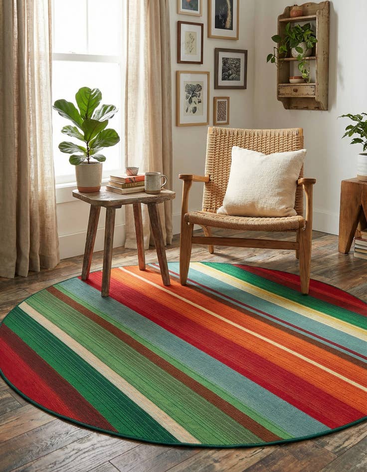 Detail image of 5' x 5'  Washable Modern Indoor / Outdoor Round Rug