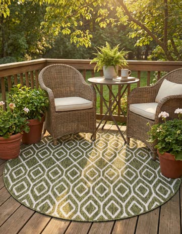 Green Easy-Clean Jill Zarin Turks and Caicos Indoor / Outdoor Round Rug