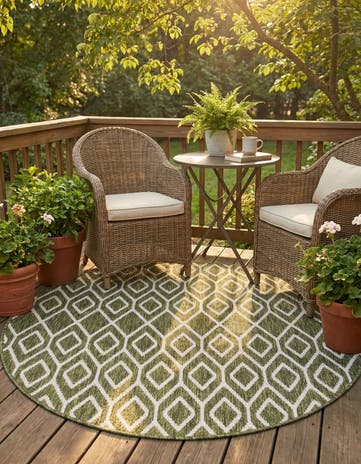 Green Easy-Clean Jill Zarin Turks and Caicos Indoor / Outdoor Round Rug