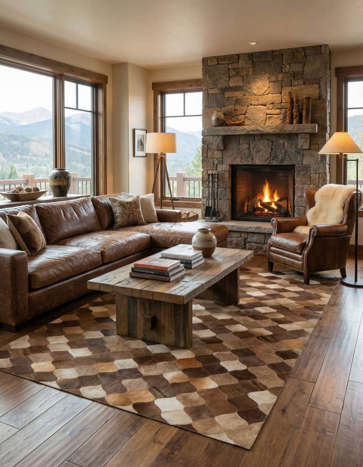 Detail image of 4' 10 x 7' 10 Cowhide Leather Rug