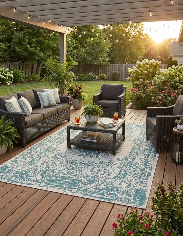 Detail image of 9' x 12'  Washable Traditional Indoor / Outdoor Rug