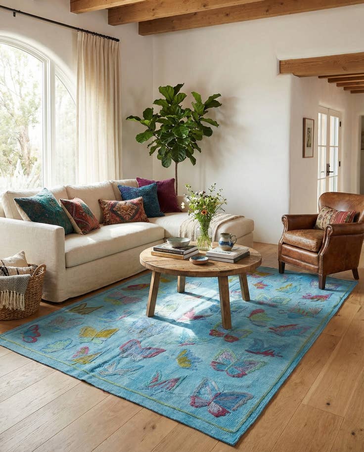 Detail image of 4' 3 x 5' 8 Hand Woven Kilim Suzani Wool Rug
